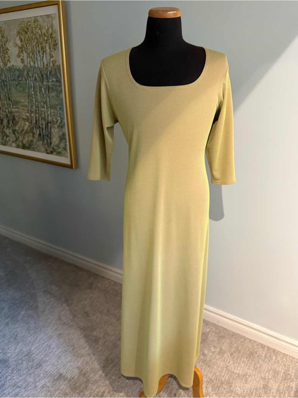 Linda Lundström Textured Chartreuse Maxi Dress Made in Canada Size 14